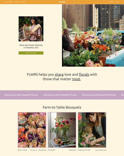 FLWRS Studio Kinde shopify website theme